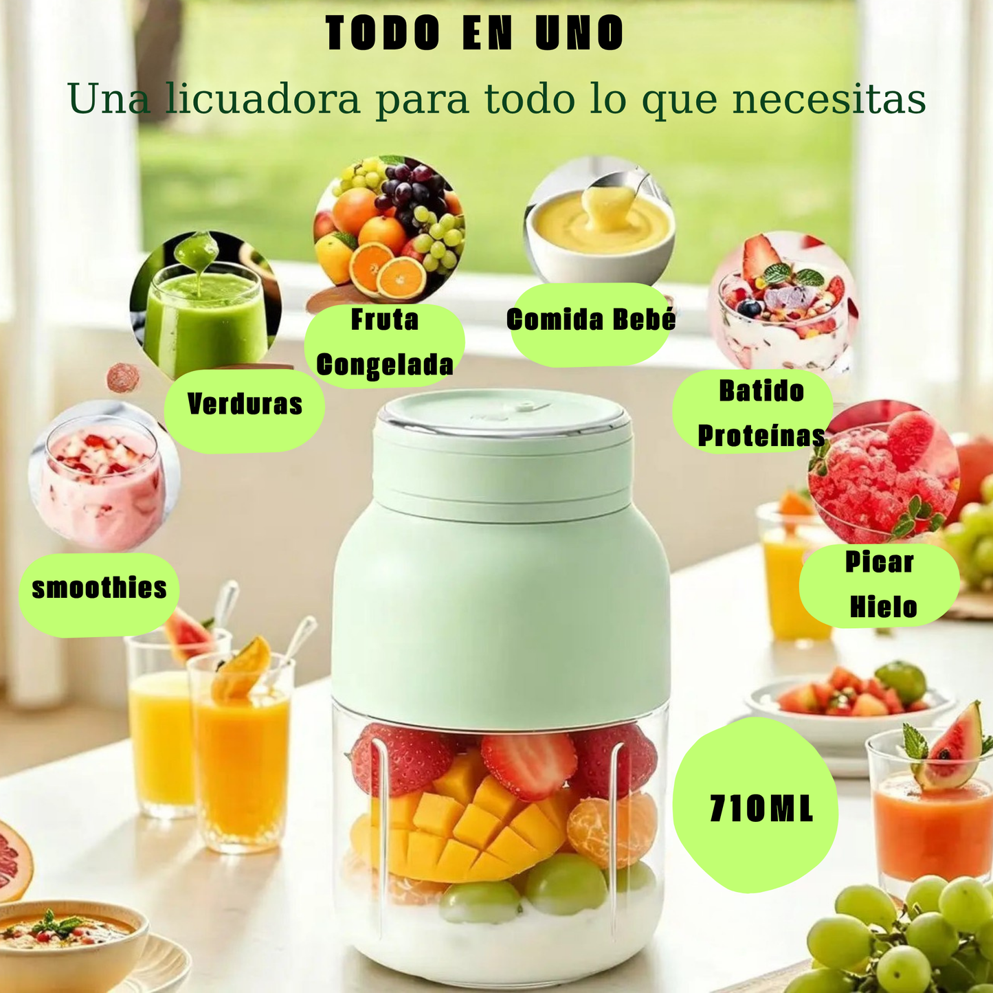 Licuadora Portátil inalámbrica de mano-Recipiente de 710ml